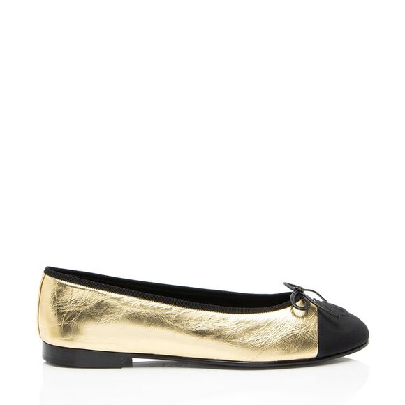 Chanel Metallic Leather CC Cap Toe Ballet Flats - Size 10.5 / 40.5 - Picture 1 of 8